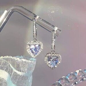 2pcs Sliver Shiny Rhinestone Heart Drop Earrings For Women Wedding Party Gift